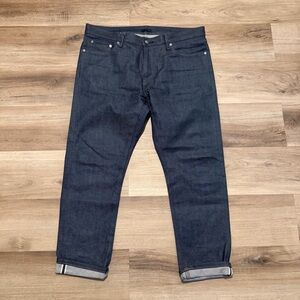 Uniqlo Selvedge Jeans Mens 38x30 Indigo Slim Straight Denim Raw Kaihara fabric